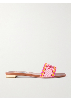 Aquazzura - Ibiza Beaded Leather Slides - Brown - IT35.5,IT36,IT36.5,IT37,IT37.5,IT38,IT38.5,IT39,IT39.5,IT40,IT40.5,IT41,IT41.5,IT42