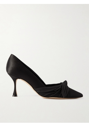 Manolo Blahnik - Terka 70 Bow-embellished Poplin-trimmed Satin Pumps - Black - IT36,IT36.5,IT37,IT37.5,IT38,IT38.5,IT39,IT39.5,IT40,IT40.5,IT41,IT42,IT43