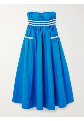 MOLLY GODDARD - Amber Strapless Grosgrain-trimmed Shirred Taffeta Midi Dress - Blue - UK 6,UK 8,UK 10,UK 12