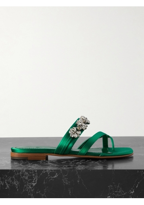Manolo Blahnik - Perlusa Crystal-embellished Satin Sandals - Green - IT36,IT37,IT37.5,IT38,IT38.5,IT39,IT39.5,IT40,IT40.5,IT41,IT41.5,IT42