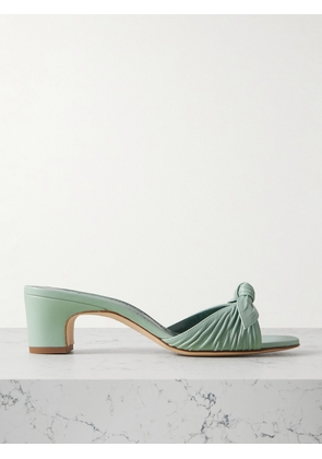 Manolo Blahnik - Lolloso 50 Bow-detailed Ruched Leather Mules - Green - IT36,IT37,IT37.5,IT38,IT38.5,IT39,IT39.5,IT40,IT40.5,IT41,IT42