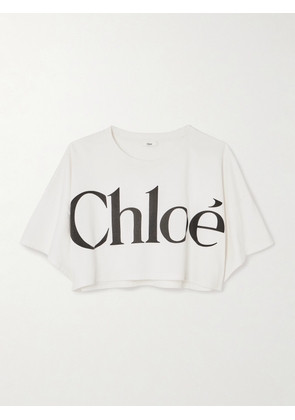 Chloé - Oversized Cropped Printed Cotton-jersey T-shirt - White - x small,small,medium,large,x large