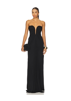 Atlein Bustier Ruched Gown in Black. Size 34. Also in 40.