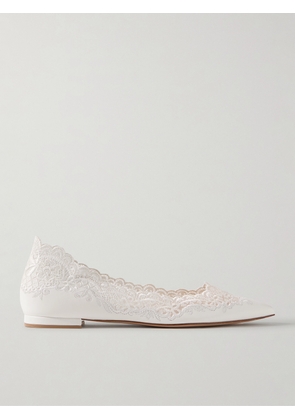 Gianvito Rossi - Evie Lace-trimmed Leather Point-toe Flats - White - IT36,IT36.5,IT37,IT37.5,IT38,IT38.5,IT39,IT39.5,IT40,IT40.5,IT41,IT41.5,IT42