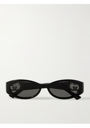 GUCCI EYEWEAR - Oval-frame Acetate And Gold-tone Sunglasses - Black - One size