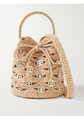 RABANNE - Chainmail-embellished Raffia Bucket Bag - Gold - One size