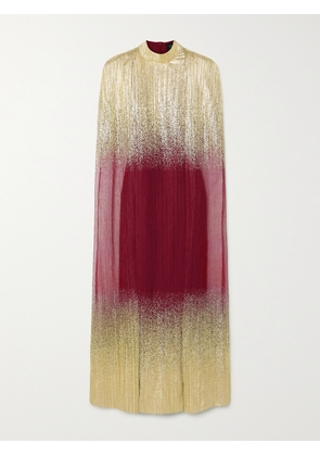 Dima Ayad - Metallic Plissé-tulle Gown And Cape Set - Burgundy - XS,S,M,L,XL,XXL,XXXL,XXXXL