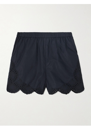 Loulou de Saison - Aurora Scalloped Broderie Anglaise Cotton Shorts - Black - x small,small,medium,large,x large