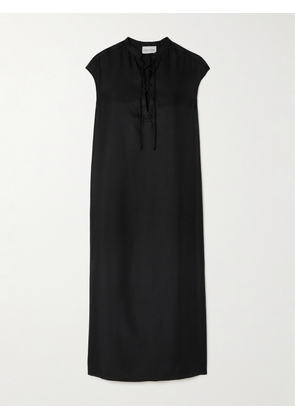 Loulou de Saison - Demeter Lace-up Silk-twill Midi Dress - Black - x small,small,medium,large,x large