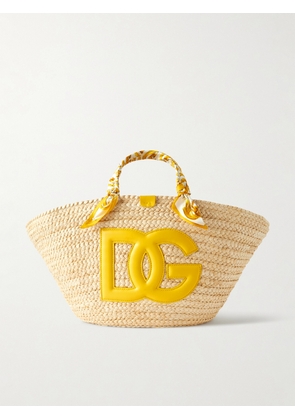 Dolce & Gabbana - Maiolica Kendra Large Leather And Twill-trimmed Raffia Tote Bag - Yellow - One size
