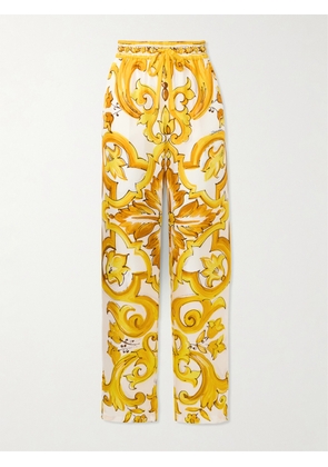 Dolce & Gabbana - Maiolica Printed Silk-twill Pants - Yellow - IT36,IT38,IT40,IT42,IT44,IT46,IT48,IT50