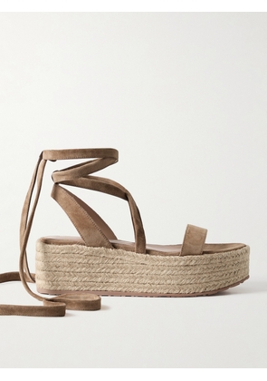 Gianvito Rossi - 40 Suede And Raffia Platform Espadrilles - Brown - IT35.5,IT36,IT36.5,IT37,IT37.5,IT38,IT38.5,IT39,IT39.5,IT40,IT40.5,IT41,IT41.5,IT42