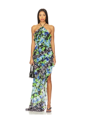 ELLIATT Briony Asymmetrical Maxi Dress in Blue,Green. Size L. Also in S, XS, M, XL, XXL.