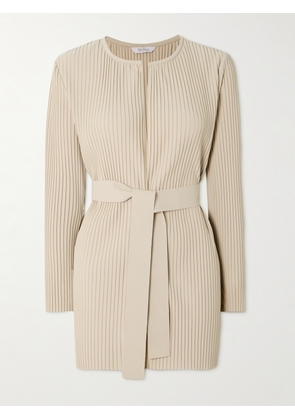 Max Mara - Belted Plissé-crepe Cardigan - Neutrals - x small,small,medium,large,x large