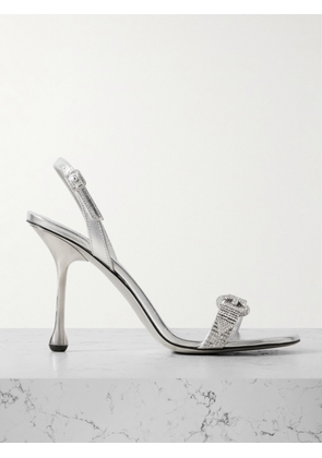 Jimmy Choo - Tabatha 95 Crystal-embellished Metallic Leather Slingback Sandals - Silver - IT36,IT36.5,IT37,IT37.5,IT38,IT38.5,IT39,IT39.5,IT40,IT41