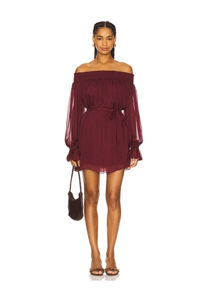 HEMANT AND NANDITA Smocked Mini Dress in Burgundy. Size L. Also in S, XS, M.