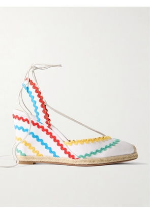 Aquazzura - Ric Rac 85 Leather-trimmed Raffia Wedge Espadrilles - White - IT35,IT35.5,IT36,IT36.5,IT37,IT37.5,IT38,IT38.5,IT39,IT39.5,IT40,IT40.5,IT41,IT41.5,IT42