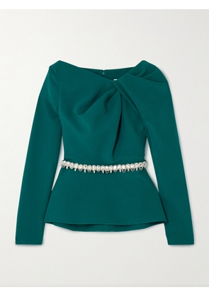 SAFIYAA - Manya Belted Draped Crystal-embellished Stretch-crepe Peplum Blouse - Blue - FR 34,FR 36,FR 48
