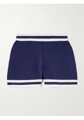 RABANNE - Logo-intarsia Striped Ribbed-knit Shorts - Blue - x small,small,medium,large,x large