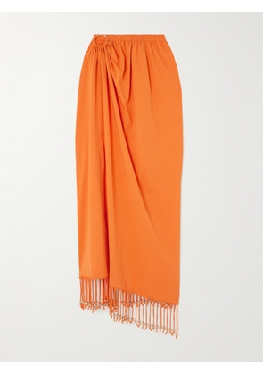 RABANNE - Fringed Embellished Gathered Cotton-jersey Midi Skirt - Orange - FR 34,FR 36,FR 38,FR 40,FR 42