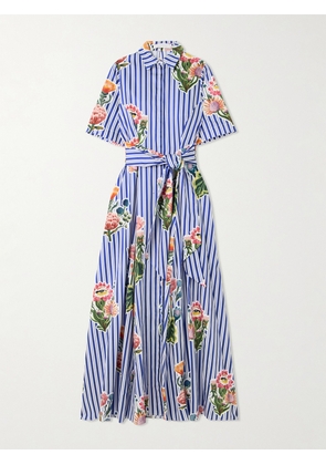 Borgo de Nor - Posie Belted Printed Cotton-poplin Maxi Shirt Dress - Blue - UK 6,UK 8,UK 10,UK 12,UK 14,UK 16