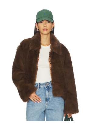 Bardot Sylvie Zip Faux Fur Jacket in Chocolate. Size 10. Also in 2, 4, 6, 8.