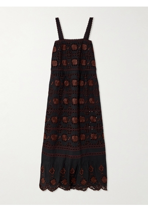 Vita Kin - Grace Scalloped Broderie Anglaise Cotton-poplin Maxi Dress - Black - P,S,M