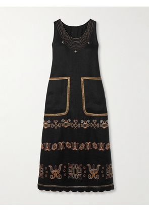 Vita Kin - Ramya Embroidered Linen Midi Dress - Black - P,S,M