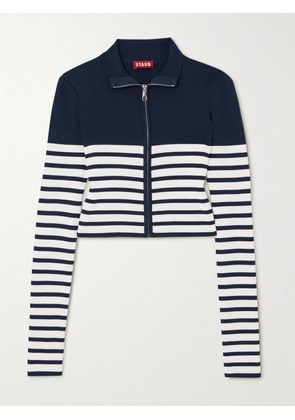 STAUD - Raft Striped Ribbed-knit Cardigan - Blue - x small,small,medium,large