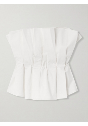 STAUD - Dover Strapless Pleated Cotton-blend Twill Top - Ivory - x small,small,medium,large,x large