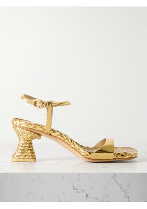 Cult Gaia - Javiera Metallic Leather And Raffia Sandals - Gold - IT35,IT36,IT37,IT37.5,IT38,IT38.5,IT39,IT39.5,IT40,IT41,IT42