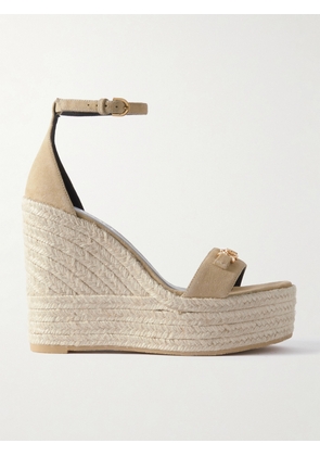 Versace - Embellished Suede Espadrille Wedge Sandals - Brown - IT35,IT36,IT36.5,IT37,IT37.5,IT38,IT38.5,IT39,IT39.5,IT40,IT41