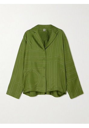 TOTEME - Embroidered Silk-twill Shirt - Green - DK30,DK32,DK34,DK36,DK38,DK40,DK42,DK44