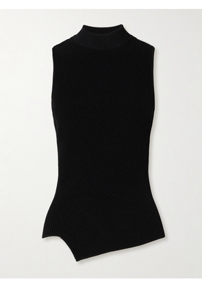 TOTEME - Asymmetric Ribbed-knit Tank - Black - xx small,x small,small,medium,large,x large
