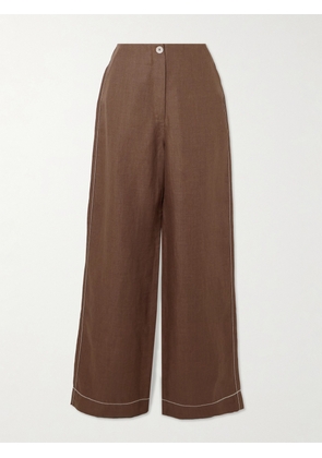 BONDI BORN - Varenna Herringbone Organic Linen Straight-leg Pants - Brown - x small,small,medium,large,x large