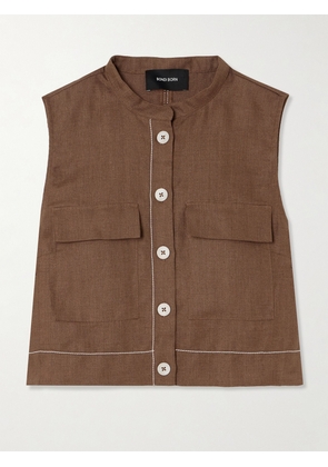 BONDI BORN - Varenna Cropped Herringbone Organic Linen Vest - Brown - x small,small,medium,large,x large