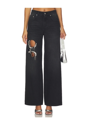 AREA Crystal Chain Cutout Relaxed Jean in Black. Size 24. Also in 25, 26, 27, 28.