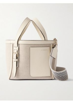 Valextra - Mini Textured Leather-trimmed Canvas Shoulder Bag - Gray - One size