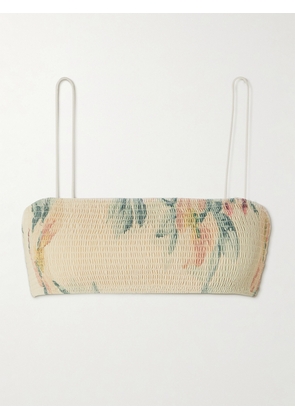 TOTEME - Shirred Floral-print Recycled Bikini Top - Pink - xx small,x small,small,medium,large,x large