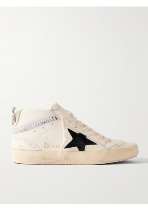 Golden Goose - Mid Star Distressed Suede-trimmed Crystal-embellished Leather Sneakers - White - IT35,IT36,IT37,IT38,IT39,IT40,IT41,IT42
