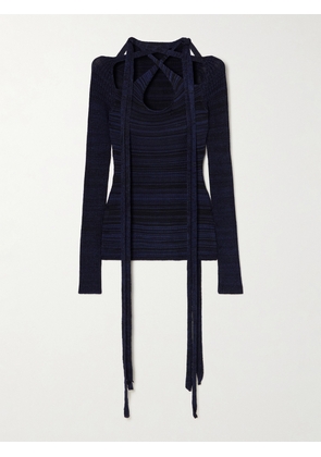 Y/PROJECT - Scarf-detailed Spaced-dyed Stretch-knit Top - Blue - x small,small,medium,large,x large