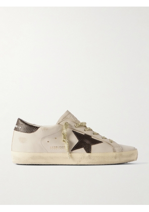 Golden Goose - Super-star Metallic Croc-effect Leather-trimmed Distressed Leather Sneakers - Off-white - IT35,IT36,IT37,IT38,IT39,IT40,IT41,IT42