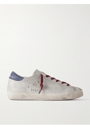 Golden Goose - Super-star Distressed Leather-trimmed Metallic Suede Sneakers - White - IT35,IT36,IT37,IT38,IT39,IT40,IT41,IT42