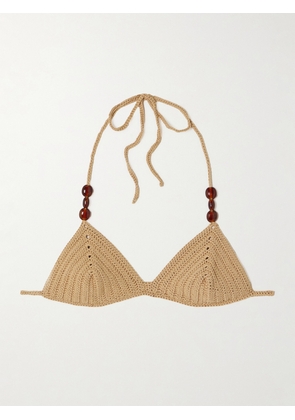 Magda Butrym - Bead-embellished Crocheted Triangle Bikini Top - Neutrals - FR 34,FR 36,FR 38,FR 40,FR 42