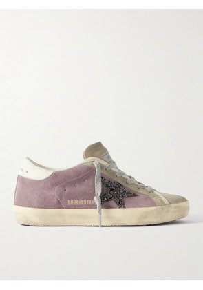 Golden Goose - Super-star Leather-trimmed Distressed Glittered Suede Sneakers - Pink - IT35,IT36,IT37,IT38,IT39,IT40,IT41,IT42