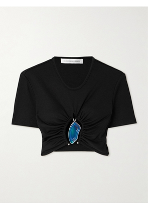 Christopher Esber - Moodstone Embellished Cropped Ruched Ribbed Stretch-jersey Top - Black - UK 6,UK 8,UK 10,UK 12,UK 14