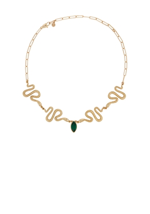 Ettika Serpentina Lariat in Metallic Gold.