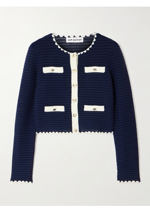 Self-Portrait - Cropped Crocheted Cardigan - Blue - small,medium,large