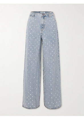 Self-Portrait - Crystal-embellished High-rise Wide-leg Jeans - Blue - 24,25,26,27,28,30,32