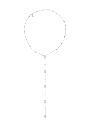 Ettika Marquise Crystal Lariat Necklace in Metallic Silver.